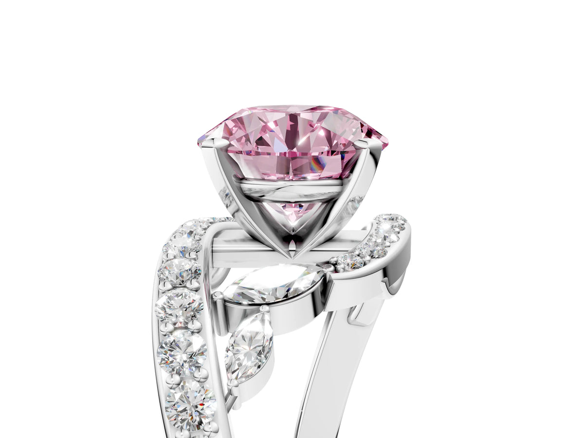 Fancy Pink Round Cut Diamond Solitaire Ring in White gold with Pavé Twist Band and Prong Setting_5