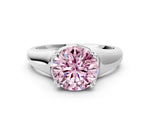 Fancy Pink Round Cut Diamond Solitaire Ring in White gold with Smooth Wide Band and Prong Setting