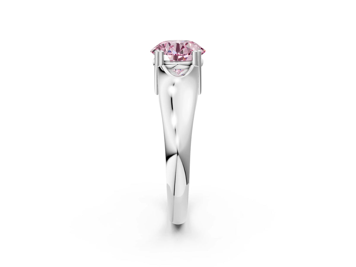 Fancy Pink Round Cut Diamond Solitaire Ring in White gold with Smooth Wide Band and Prong Setting_2