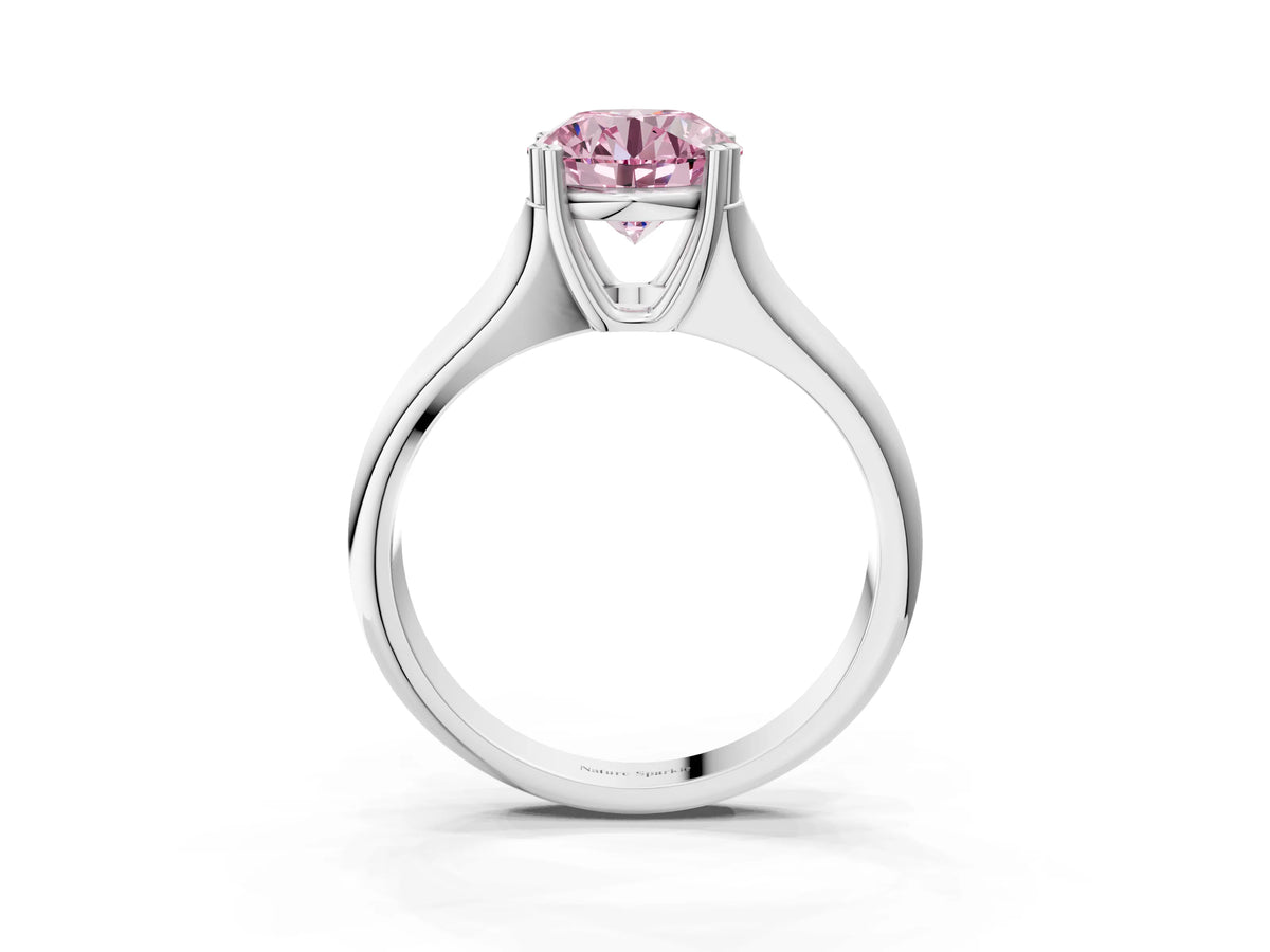 Fancy Pink Round Cut Diamond Solitaire Ring in White gold with Smooth Wide Band and Prong Setting_3