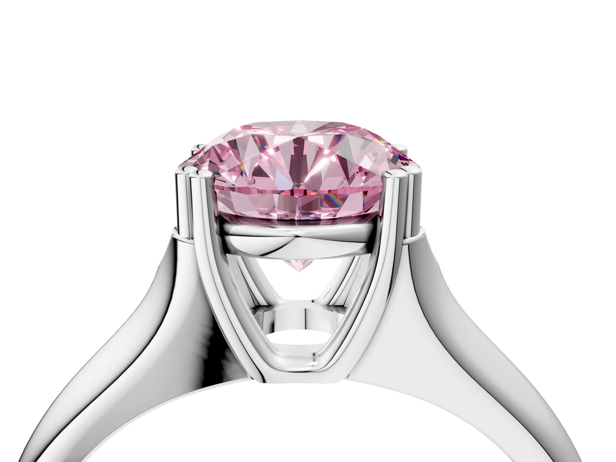 Fancy Pink Round Cut Diamond Solitaire Ring in White gold with Smooth Wide Band and Prong Setting_4