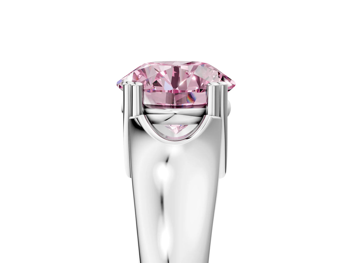 Fancy Pink Round Cut Diamond Solitaire Ring in White gold with Smooth Wide Band and Prong Setting_5