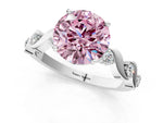 Fancy Pink Round Cut Diamond Solitaire Ring in White gold with Twisted Ribbon Band and Round Accents_1