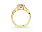 Fancy Pink Round Cut Diamond Solitaire Ring in Yellow gold with Interwoven Pavé Band and Prong Setting_3