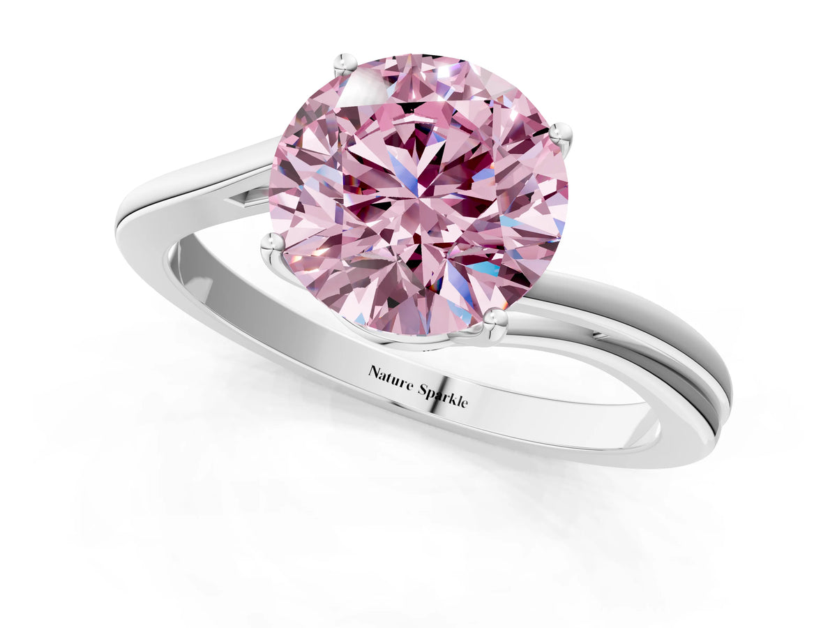 Fancy Pink Round Cut Diamond Solitaire Twist Band Ring in White gold with Prong Setting_1