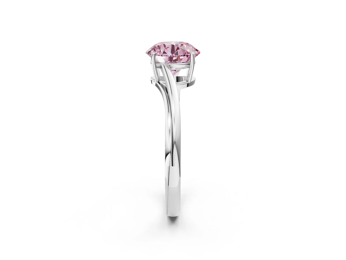 Fancy Pink Round Cut Diamond Solitaire Twist Band Ring in White gold with Prong Setting_2
