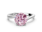 Fancy Pink Round Cut Diamond Solitaire Twist Band Ring in White gold with Prong Setting