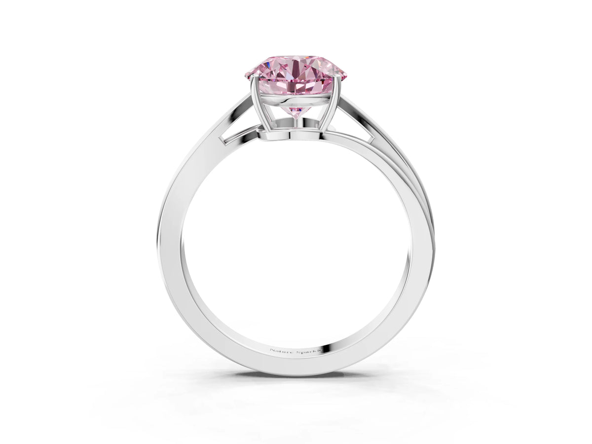 Fancy Pink Round Cut Diamond Solitaire Twist Band Ring in White gold with Prong Setting_3