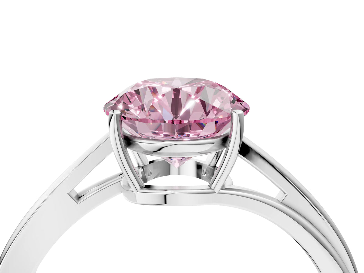 Fancy Pink Round Cut Diamond Solitaire Twist Band Ring in White gold with Prong Setting_4