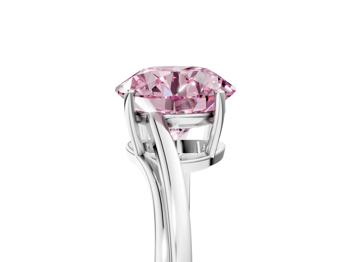 Fancy Pink Round Cut Diamond Solitaire Twist Band Ring in White gold with Prong Setting_5