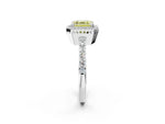 Fancy Yellow Asscher Cut Diamond Halo Engagement Ring in White gold with Milgrain Detail and Pavé Band_2
