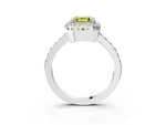 Fancy Yellow Asscher Cut Diamond Halo Engagement Ring in White gold with Milgrain Detail and Pavé Band_3