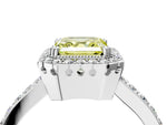 Fancy Yellow Asscher Cut Diamond Halo Engagement Ring in White gold with Milgrain Detail and Pavé Band_4