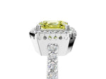 Fancy Yellow Asscher Cut Diamond Halo Engagement Ring in White gold with Milgrain Detail and Pavé Band_5