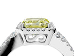 Fancy Yellow Asscher Cut Diamond Halo Ring in Silver with Split Shank Band and Prong Setting_10