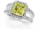 Fancy Yellow Asscher Cut Diamond Halo Ring in Silver with Split Shank Band and Prong Setting_7