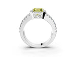 Fancy Yellow Asscher Cut Diamond Halo Ring in Silver with Split Shank Band and Prong Setting_9