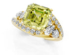 Fancy Yellow Asscher Cut Diamond Halo Ring in Yellow gold with Marquise and Pavé Band in Prong Setting_1