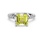 Fancy Yellow Asscher Cut Diamond Pavé Solitaire Ring in Platinum with Round Pavé Band and Prong Setting_12