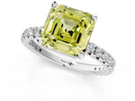 Fancy Yellow Asscher Cut Diamond Pavé Solitaire Ring in Platinum with Round Pavé Band and Prong Setting_13