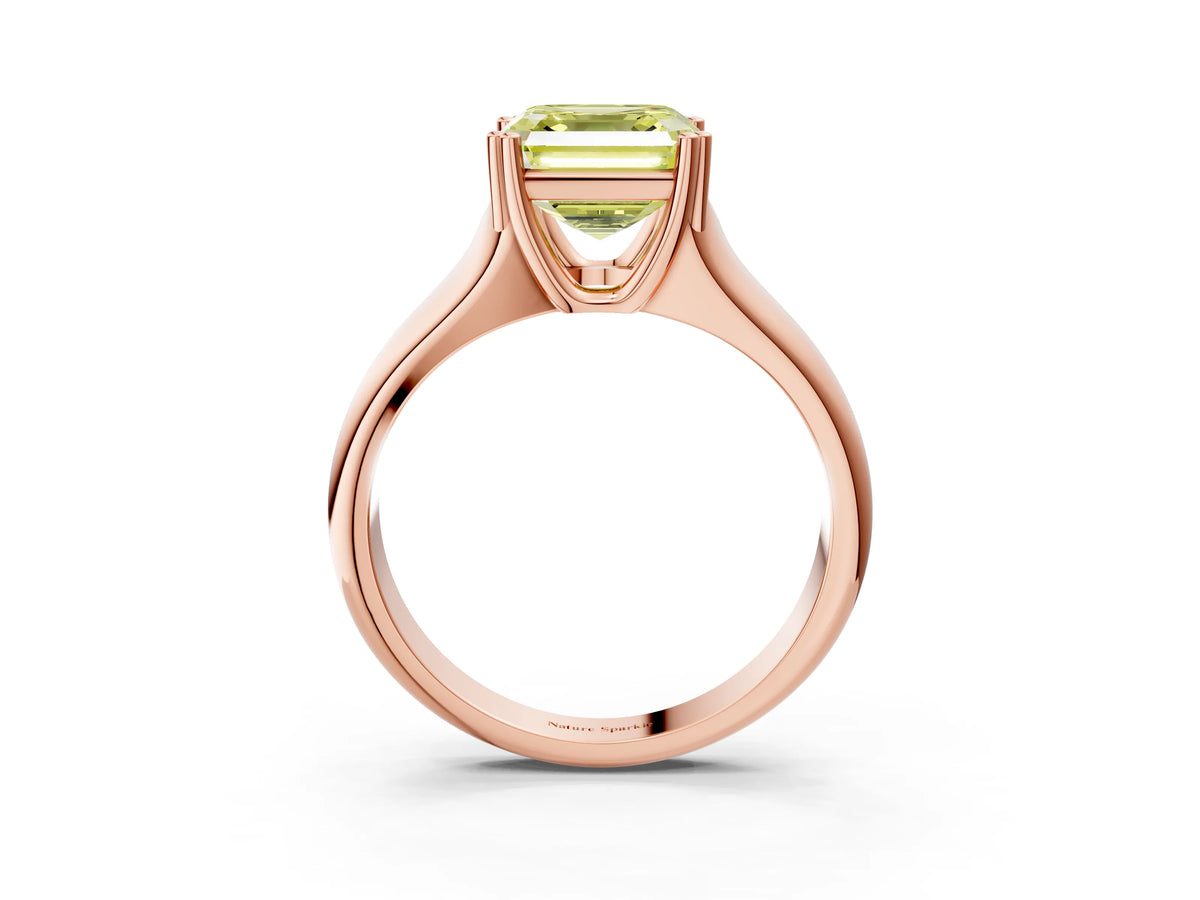 Fancy Yellow Asscher Cut Diamond Solitaire Ring in Rose gold with Smooth Wide Band and Prong Setting_3