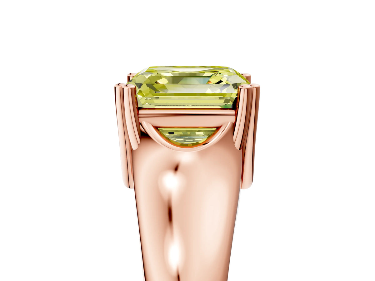 Fancy Yellow Asscher Cut Diamond Solitaire Ring in Rose gold with Smooth Wide Band and Prong Setting_5