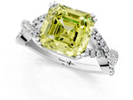 Fancy Yellow Asscher Cut Diamond Solitaire Ring in Silver with Interwoven Pavé Band and Prong Setting_7