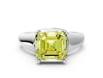 Fancy Yellow Asscher Cut Diamond Solitaire Ring in Silver with Smooth Wide Band and Prong Setting_6
