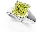 Fancy Yellow Asscher Cut Diamond Solitaire Ring in Silver with Smooth Wide Band and Prong Setting_7