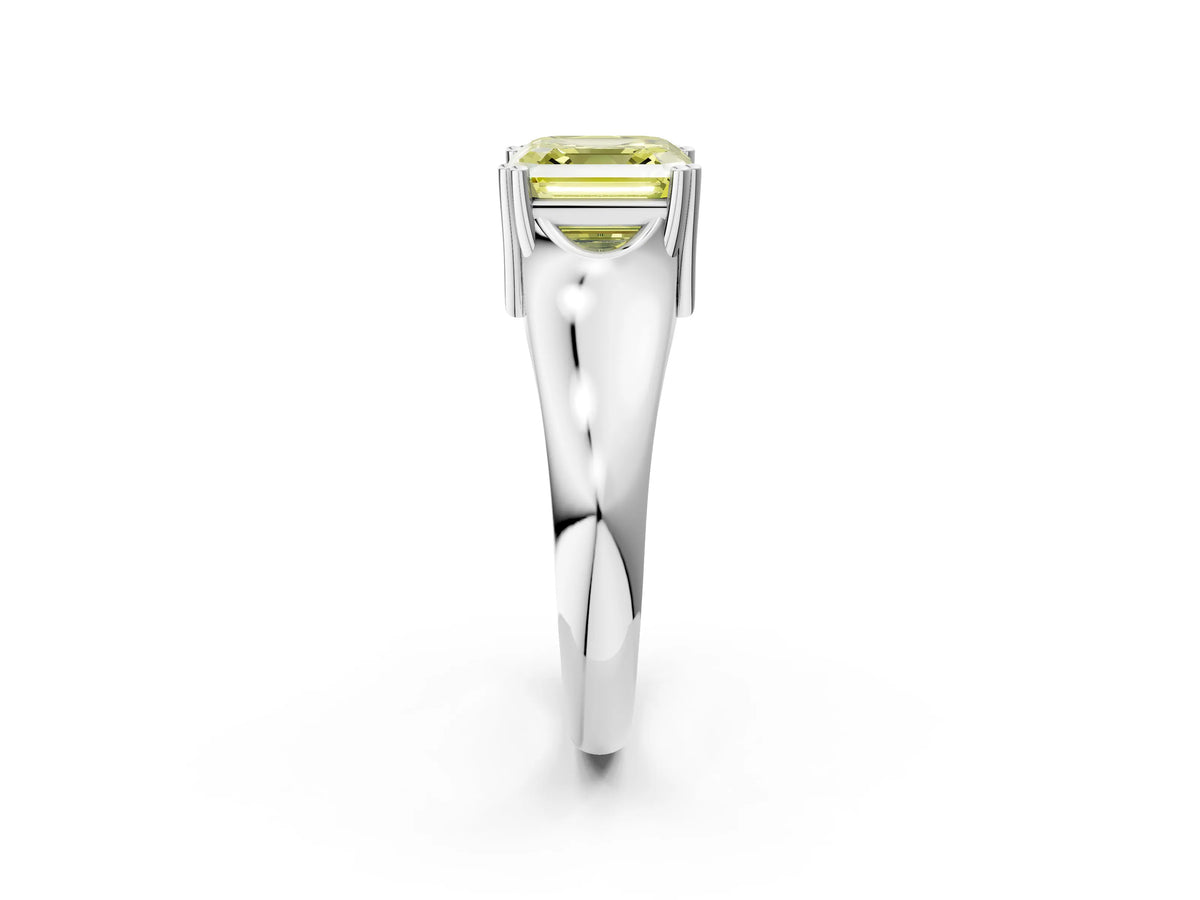 Fancy Yellow Asscher Cut Diamond Solitaire Ring in Silver with Smooth Wide Band and Prong Setting_8