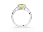 Fancy Yellow Asscher Cut Diamond Solitaire Ring in White gold with Interwoven Pavé Band and Prong Setting_3