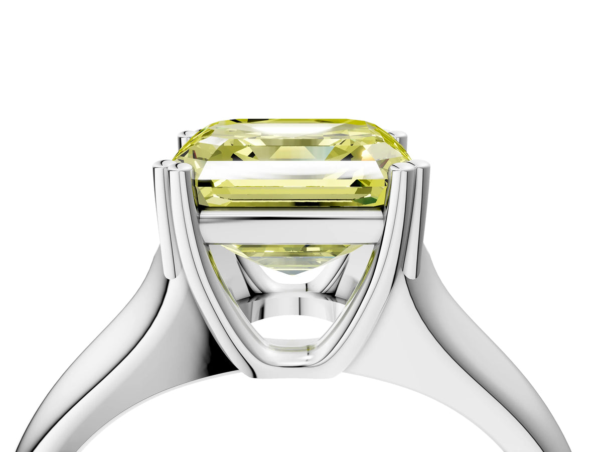 Fancy Yellow Asscher Cut Diamond Solitaire Ring in White gold with Smooth Wide Band and Prong Setting_4
