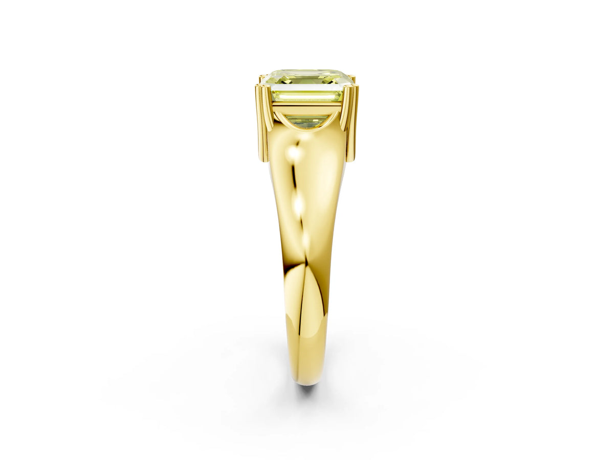 Fancy Yellow Asscher Cut Diamond Solitaire Ring in Yellow gold with Smooth Wide Band and Prong Setting_2