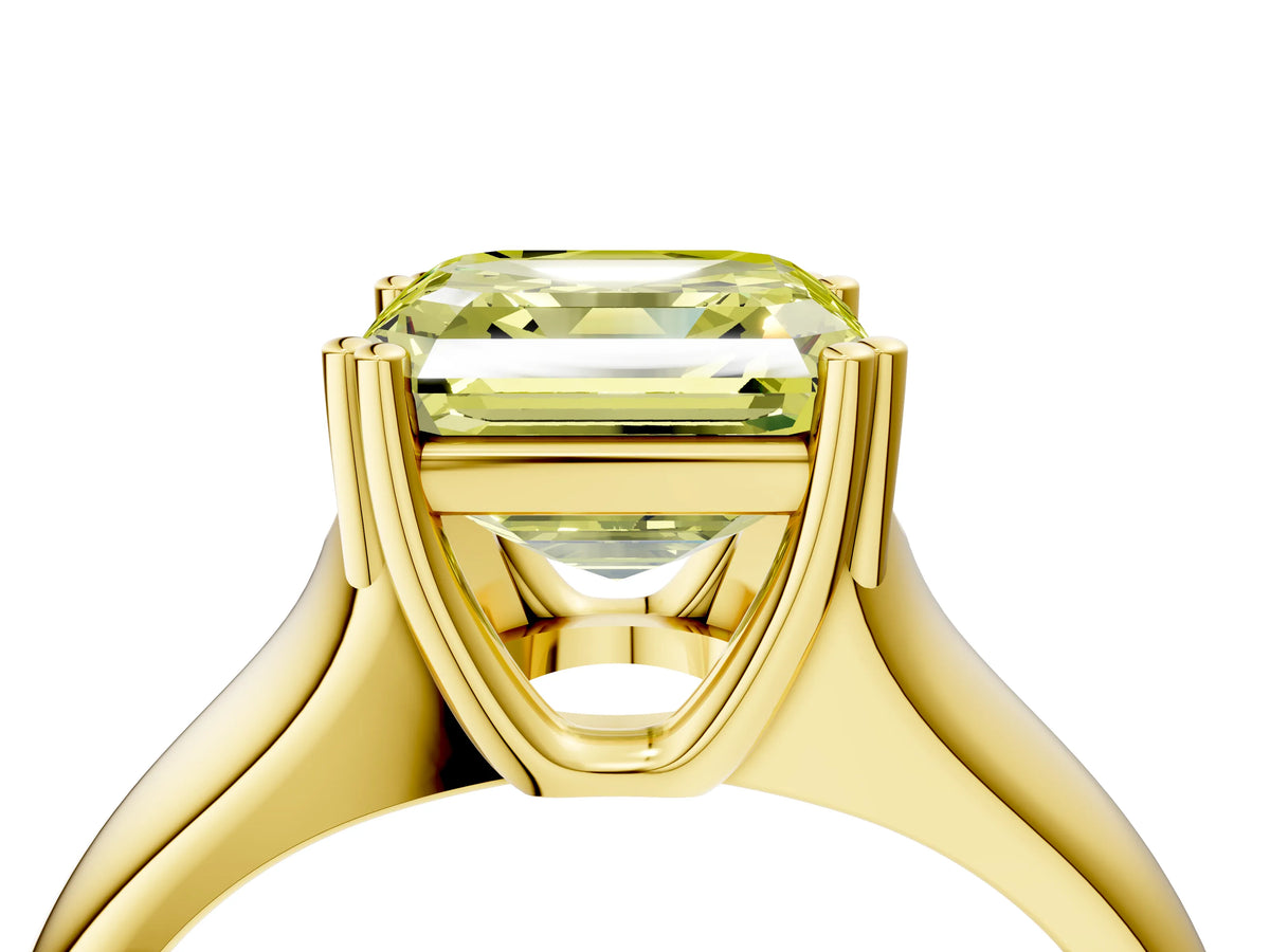 Fancy Yellow Asscher Cut Diamond Solitaire Ring in Yellow gold with Smooth Wide Band and Prong Setting_4