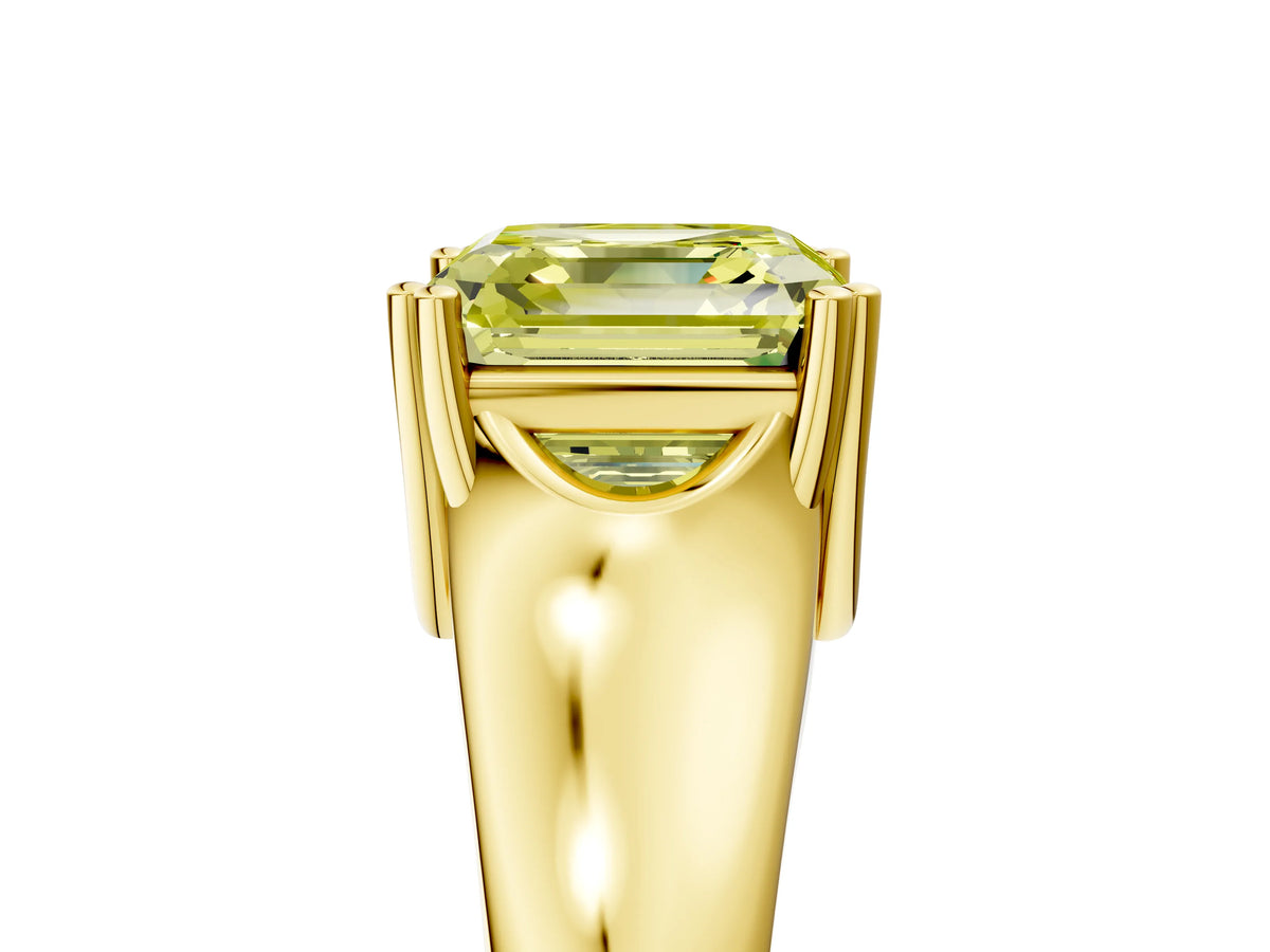 Fancy Yellow Asscher Cut Diamond Solitaire Ring in Yellow gold with Smooth Wide Band and Prong Setting_5