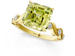 Fancy Yellow Asscher Cut Diamond Solitaire Ring in Yellow gold with Twisted Ribbon Band and Round Accents_1