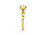 Fancy Yellow Asscher Cut Diamond Solitaire Ring in Yellow gold with Twisted Ribbon Band and Round Accents_2