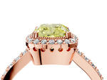 Fancy Yellow Cushion Cut Diamond Halo Engagement Ring in Rose gold with Milgrain Detail and Pavé Band_4