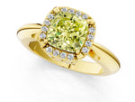 Fancy Yellow Cushion Cut Diamond Halo Engagement Ring in Yellow gold with Plain Split Shank and Prong Setting_1
