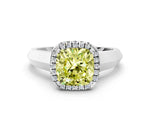 Fancy Yellow Cushion Cut Diamond Halo Ring in Platinum with Cathedral Band and Prong Setting_12