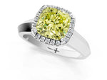 Fancy Yellow Cushion Cut Diamond Halo Ring in Platinum with Cathedral Band and Prong Setting_13