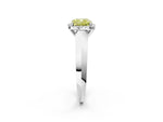 Fancy Yellow Cushion Cut Diamond Halo Ring in Platinum with Cathedral Band and Prong Setting_14