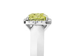 Fancy Yellow Cushion Cut Diamond Halo Ring in Platinum with Cathedral Band and Prong Setting_17