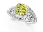 Fancy Yellow Cushion Cut Diamond Halo Ring in Platinum with Marquise and Pavé Band in Prong Setting_13
