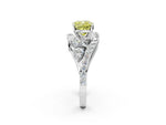 Fancy Yellow Cushion Cut Diamond Halo Ring in Platinum with Marquise and Pavé Band in Prong Setting_14