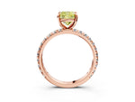 Fancy Yellow Cushion Cut Diamond Pavé Solitaire Ring in Rose gold with Round Pavé Band and Prong Setting_3