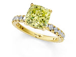 Fancy Yellow Cushion Cut Diamond Pavé Solitaire Ring in Yellow gold with Round Pavé Band and Prong Setting_1