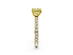 Fancy Yellow Cushion Cut Diamond Pavé Solitaire Ring in Yellow gold with Round Pavé Band and Prong Setting_2