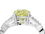 Fancy Yellow Cushion Cut Diamond Solitaire Ring in Platinum with Interwoven Pavé Band and Prong Setting_10