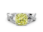 Fancy Yellow Cushion Cut Diamond Solitaire Ring in Platinum with Interwoven Pavé Band and Prong Setting_6